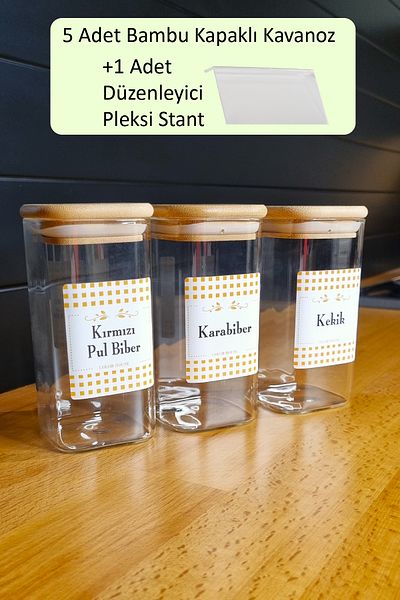 color house 5 Pieces of Bamboo Lid Spice Rack and 1 Organizer Plexiglass Stand