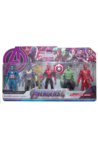 KİNKU 4 Süper Hero 5 Li Set Thor Hulk Örümcek Adam Kaptan Amerika Iron Man