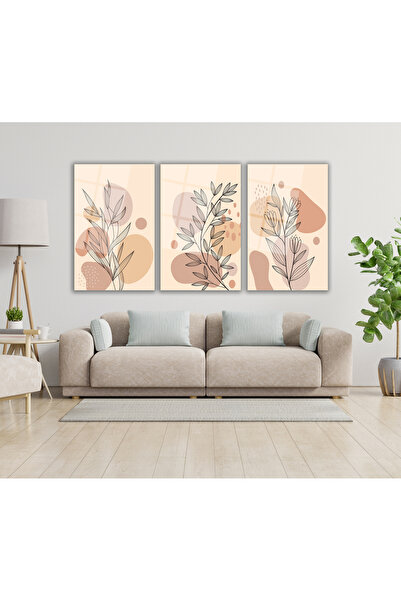 duvarsanatı Soyut Çiçekler Üçlü Set Cam Tablo, Modern Ev Ofis Salon Duvar Dek...
