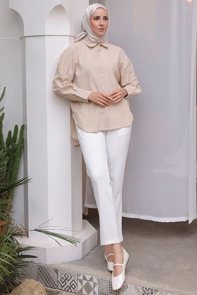 benguen Women's Striped Shirt 2057 Mink