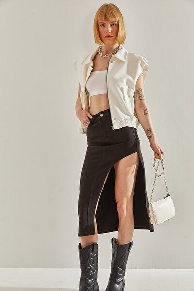 Bianco Lucci Women's Slit Detailed Denim Skirt60251079