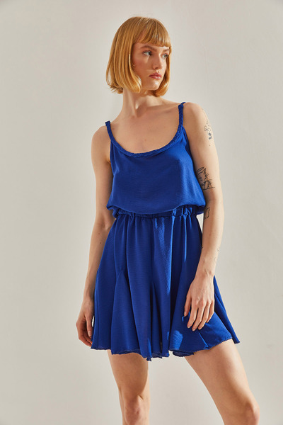 Bianco Lucci Női gallérral kötött, részletes szoknyavégű lendkerék pántos ruha60251075