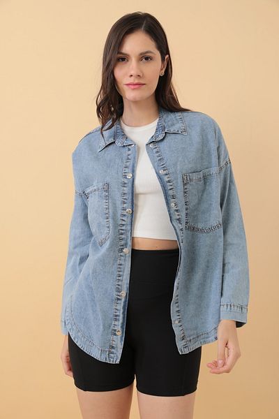 Asist Double Pocket Snap Detail Women's Denim Thin Jeans Jacket - 0394