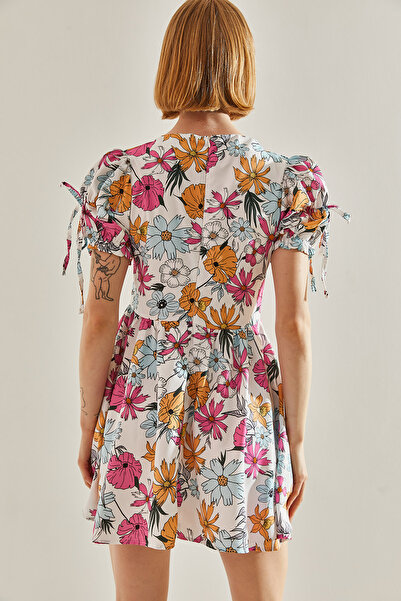 Bianco Lucci Women's Printed Padded Wrap Detailed Floral Print Dress60251073