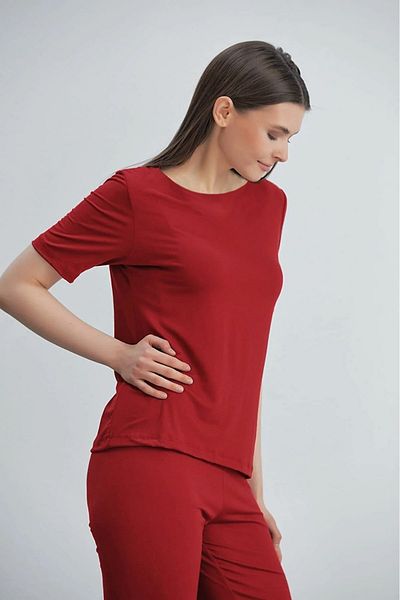 ÇAĞ MODA Set de pijama pantaloni cu mânecă scurtă tricotată din viscoză, roșu clar clar