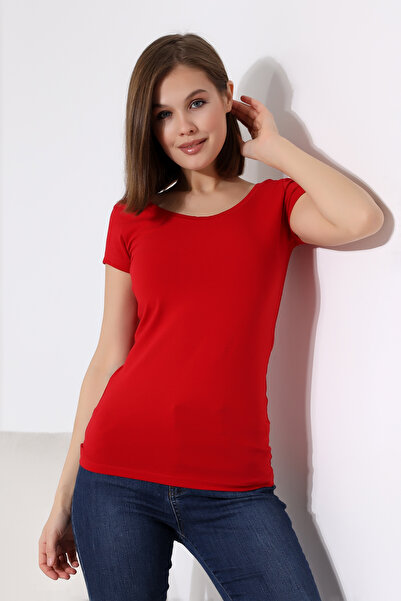 Endies U-Neck Short Sleeve Combed Cotton Compact Lycra Basic T-shirt 20511 Red
