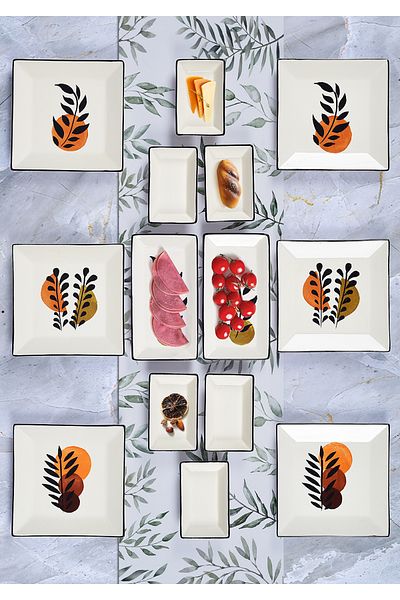 ŞURA MUTFAK LeafArt Breakfast Set 14 Pieces 6-Person Hand Decor