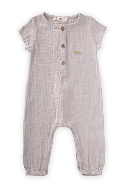 Cigit Placket Muslin Jumpsuit 0-3 Years Light Gray