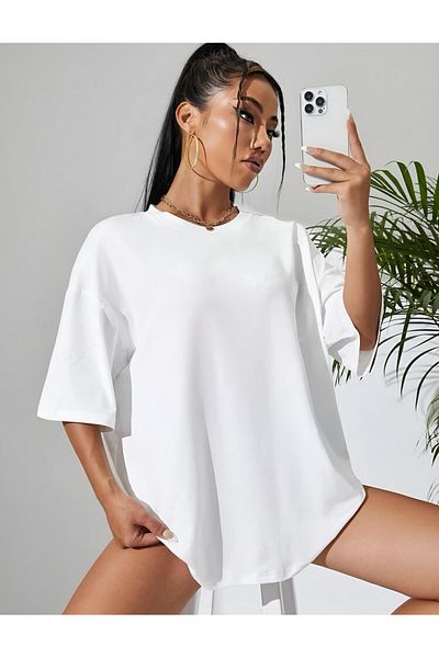NewCabin Tricou alb din țesătură din jerseu de bumbac imprimat CARLEMLITE oversize sezon nou
