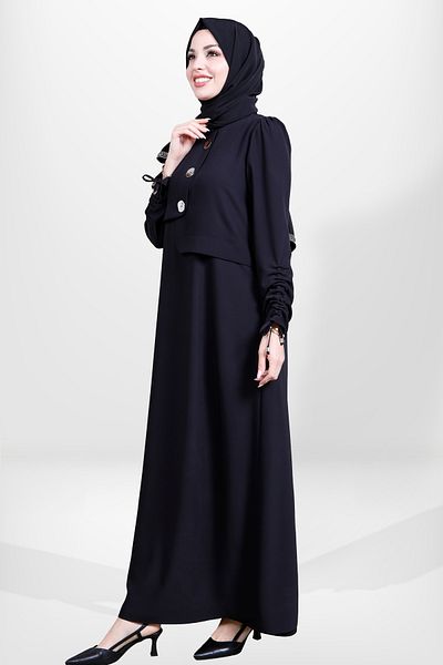 Beyza 5649 Μοντέλο - Μαύρο φόρεμα με μανίκια Hijab