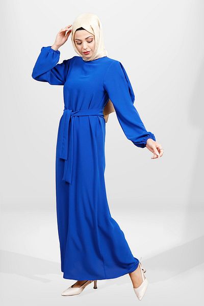 Beyza 5545 Μοντέλο Saks Μπλε Μανίκι Μπλε Φόρεμα Hijab