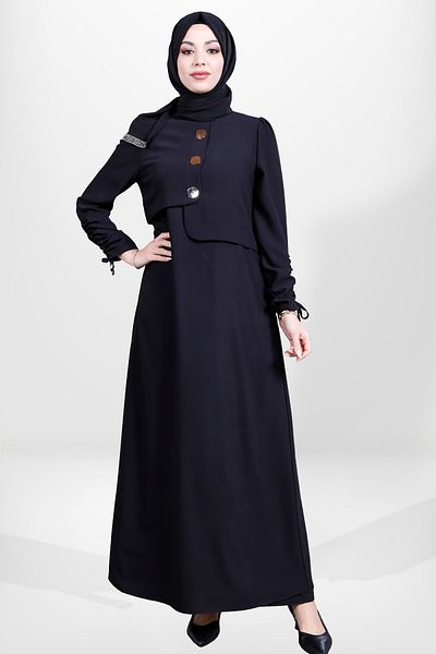 Beyza 5649 Μοντέλο - Μαύρο φόρεμα με μανίκια Hijab