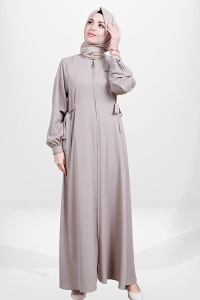 Beyza 3915 Μπεζ Hijab Lace-up Ferace
