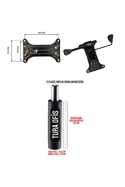 Tura Ofis 140lık Siyah Amortisör+çift Kollu Mekanizma Yedek Parça