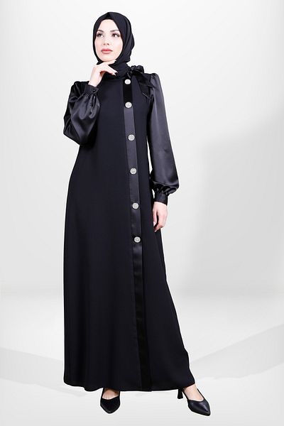 Beyza 5576 Μοντέλο Hijab Μαύρο Σατέν Φόρεμα