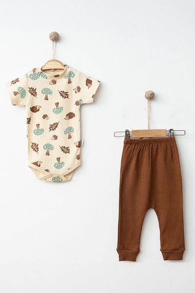 ADABEBEK New Season Mushroom and Hedgehog Detailed 2-Piece Set with Snap Fasteners 1238