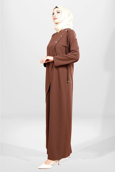 Beyza 5557 Μοντέλο Καφέ Χρώμα Φόρεμα Hijab - Κορδόνια ώμου