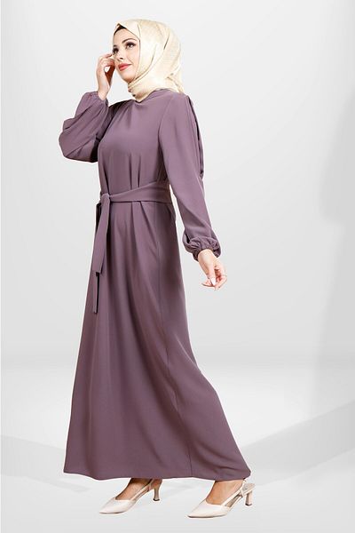Beyza Λιλά Φόρεμα Hijab - 5545 Λεπτομέρεια μανίκι Pilikaşe