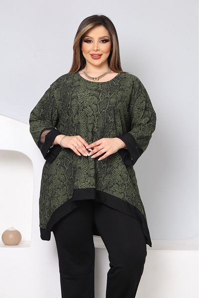 HÜLYA BUTİK ΓΥΝΑΙΚΕΙΑ ΠΡΑΣΙΝΗ ΜΠΛΟΥΖΑ ΜΕ Ασύμμετρο ΜΑΝΙΚΙ ΜΕ ΤΟΥΛΙ Λεπτομέρεια
