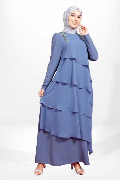 Beyza 5589 Μοντέλο Hijab Flounce Λεπτομερές φόρεμα Indigo