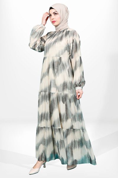 Beyza Πράσινο τούλι φόρεμα Hijab - 5614