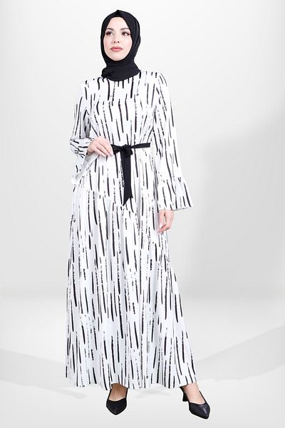 Beyza 5595 Μοντέλο Μαύρο Φόρεμα με Μοτίβο Hijab
