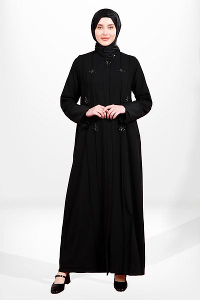 Beyza 3976 Μοντέλο Hijab Stone Λεπτομερής Μαύρη Φέρας