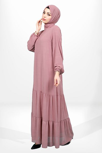 Beyza 5601 Μοντέλο Hijab Dusty Rose Ruffle Φόρεμα