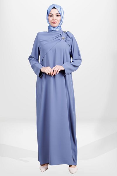 Beyza 5533 Model Hijab Collar Indigo Dress