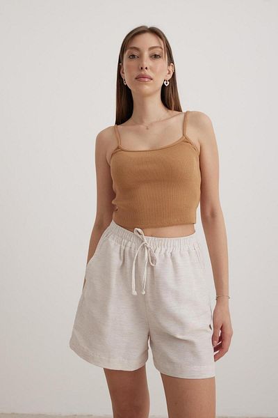 VIOLEVIN Women's Linen Casual Pocket Detailed Stone Shorts VL3425