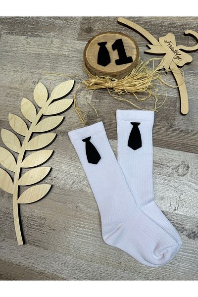Feriatolye Boss Patterned Knee Socks with Tie Figure for Baby Boy
