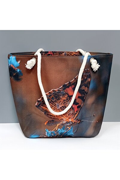 feryal Butterfly Patterned Beach Bag