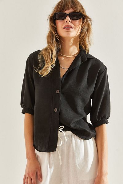 Bianco Lucci Női félujjú lenvászon Oversize szabású ing60251089