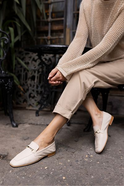 ANGELİNA JONES NOVAY WOMEN'S BEIGE Genuine LEATHER LOAFER SHOES