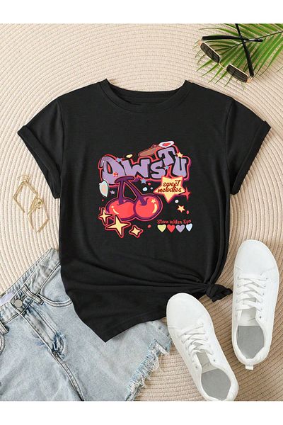 aynewmoda υπερμεγέθη μπλουζάκι με στάμπα Cherry