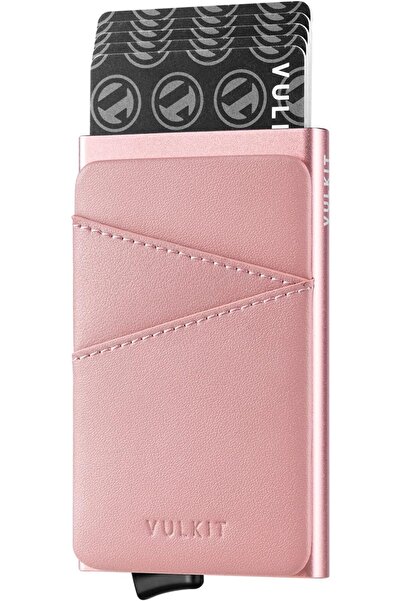 VULKIT مع RFID، حافظة بطاقات معدنية رفيعة، محفظة جلدية، حل حمل أنيق وآمن