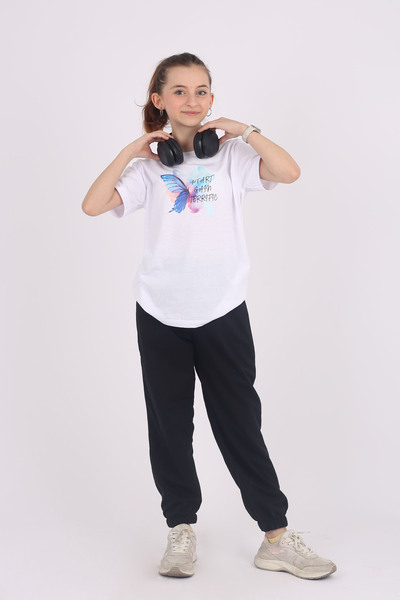 YAĞTU COLLECTİON بدلة رياضية للفتيات بأرجل مطاطية وجيوب مطبوعة على شكل فراشة ...