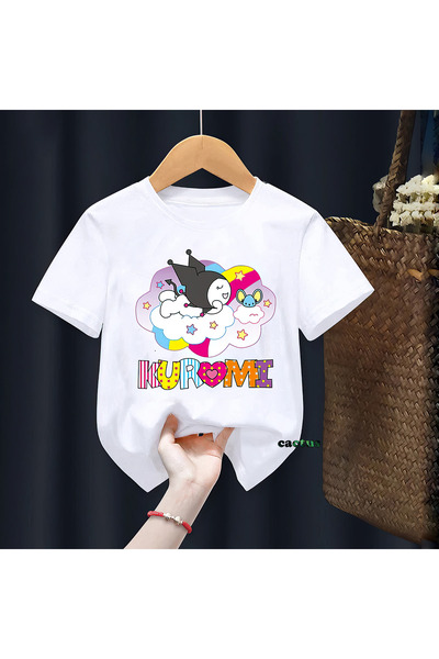 CACTUS COLLECTION KUROMİ 3 DESIGN Tricou de vară pentru copii imprimat BUMBAC ALB