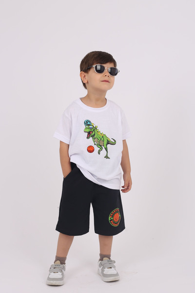 YAĞTU COLLECTİON Raised Basketball player dinosaur printed pocket cotton boys...