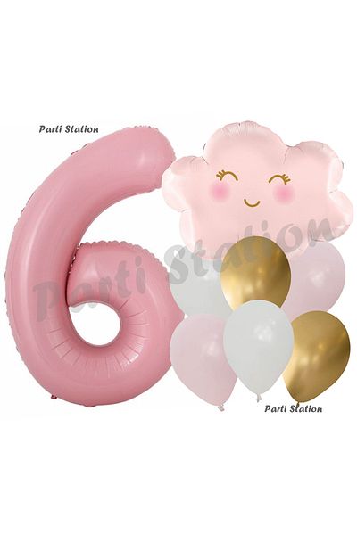 Parti Station 6 Year Old Balloon Birthday Pink Cloud Rainbow Balloon Set