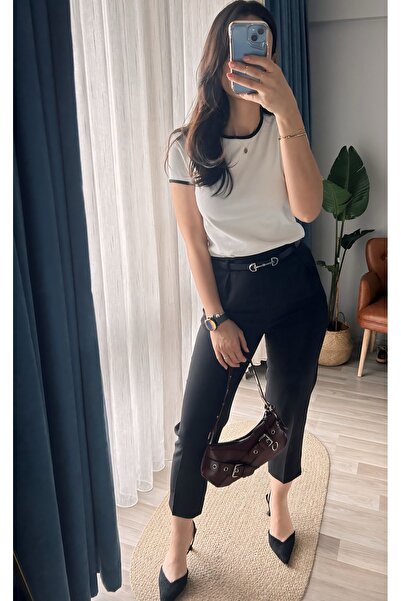 ANKH WOMAN SİYAH RENK YÜKSEK BEL PAÇASI MİNİ YIRTMAÇLI PANTOLON