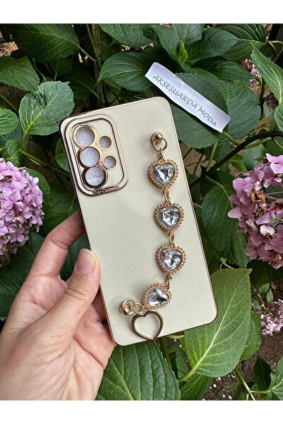 Aksesuarda Moda Samsung GALAXY A73 Uyumlu Kalp Taşlı El Geçmeli Lazer Kesim K...