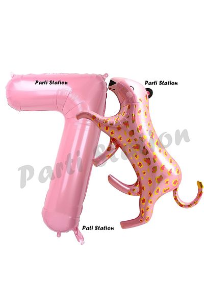 Parti Station 7 Years Pink Leopard Safari Balloon Set - for Birthday Party