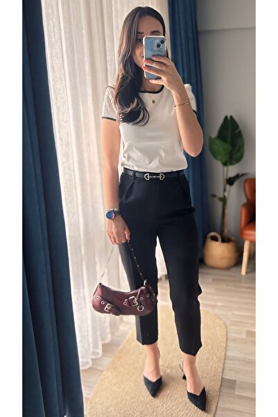 ANKH WOMAN SİYAH RENK YÜKSEK BEL PAÇASI MİNİ YIRTMAÇLI PANTOLON