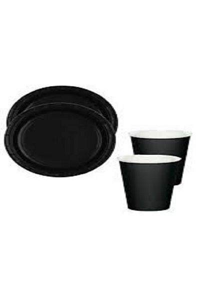 turkuaz parti 8-PIECE BLACK CARDON PLATE AND CUP SET