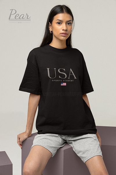 Pear Wear Унисекс тениска с щампа на САЩ, голяма тениска