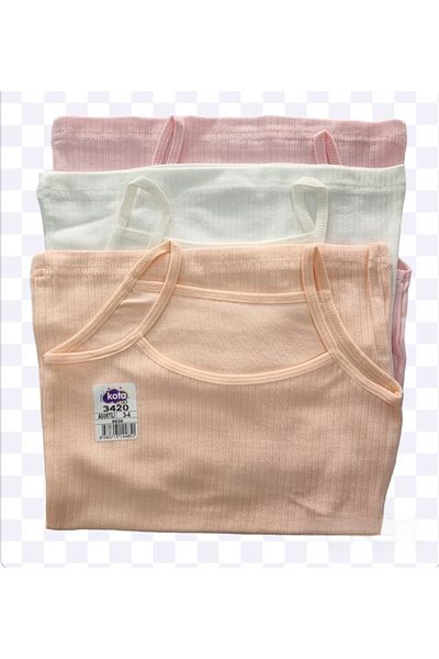 Uğur bebe KOTA Girl's natural cotton rope strap 3pcs Ribbed Singlet