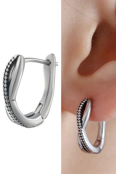 Jaida Moda Unisex Silver Snakeskin Gothic Vintage Steel Hoop Earrings