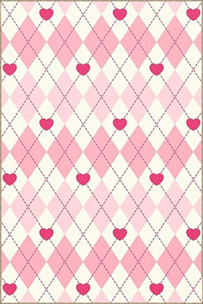 Rugs Modern Halı Pembe Temalı Çizgili Kalp Desenli Kreatif Modern Dekoratif H...