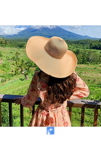 Kardelen Butik Denizli Luxury Straw Beach Hat, Foldable Large Unit (Diameter 47 Cm, Includes Thinning Rope)